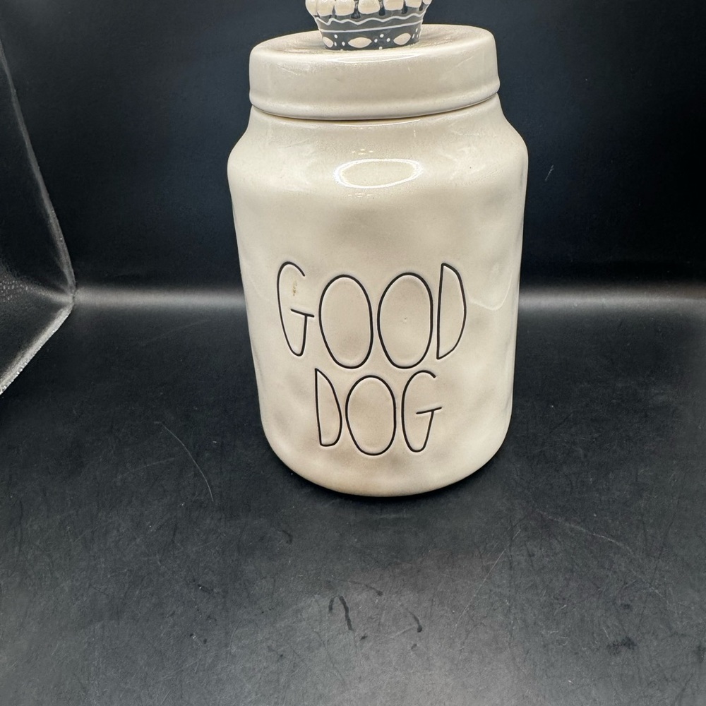 Rae Dunn Artisan Collection Ceramic Dog Treats Canister w/Crown Lid 9-1/2" - Picture 2 of 15